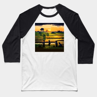 [AI Art] Sunset field workers Baseball T-Shirt